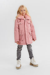 Girl's Casual Long Style Front Pockets Full Zipper Fur Hooded Waterproof Jacket With Fur Neck
