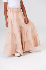 Girls Wide Leg Trousers Made Of Fabric With Ruffles And Elastic In The Middle