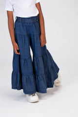 Girls Wide Leg Trousers Made Of Fabric With Ruffles And Elastic In The Middle