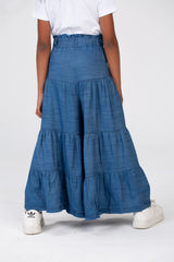 Girls Wide Leg Trousers Made Of Fabric With Ruffles And Elastic In The Middle