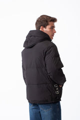 Men's Side Zip Pockets With Patch Detail Sleek Hooded Design Warmth Waterproof Jacket
