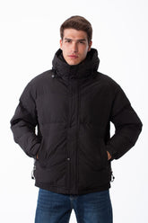 Men's Side Zip Pockets With Patch Detail Sleek Hooded Design Warmth Waterproof Jacket