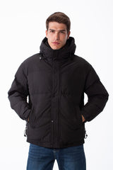 Men's Side Zip Pockets With Patch Detail Sleek Hooded Design Warmth Waterproof Jacket