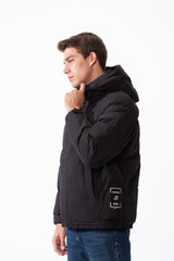 Men's Side Zip Pockets With Patch Detail Sleek Hooded Design Warmth Waterproof Jacket