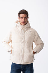 Men's Side Zip Pockets With Patch Detail Sleek Hooded Design Warmth Waterproof Jacket
