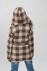 Girl's Long Basic Regular Fit High Neck Checked Outfit With Unqiue Design
