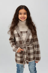 Girl's Long Basic Regular Fit High Neck Checked Outfit With Unqiue Design