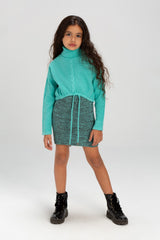 Girl's Long Sleeve High Neck Basic Regular Fit Long Style Outfit With Unqiue Design