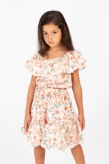 Girl's Cotton Outfit Set Printed Skirt With Ruffles On The Shoulders