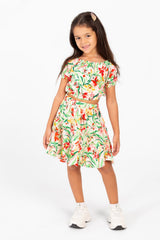 Girl's Summer Wooded Cotton Outfit Set Skirt With A Modern Casual Design