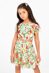 Girl's Summer Wooded Cotton Outfit Set Skirt With A Modern Casual Design
