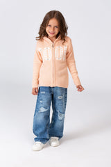 Girl's Hooded Pullover With Front Zipper In Practical Comfortable Material