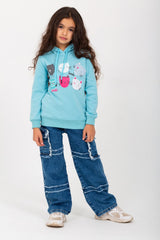 Girls Padded Hooded Front Unique Print Hoodie Sweatshirt
