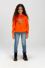 Girl's Hooded Round Neck Long Sleeves Front Printed Padded Sweatshirt