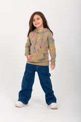 Girl's Padded Hoodie Front & Back Printed Hooded Sweatshirt