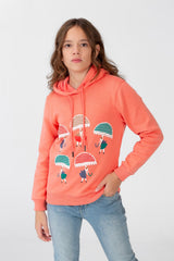 Girl's Hoodie Sweatshirt With Front Print And Long Sleeves