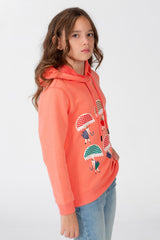 Girl's Hoodie Sweatshirt With Front Print And Long Sleeves