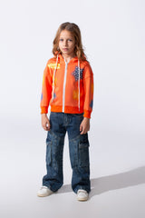 Girl's Hood Sweatshirt With Zipper Featuring Star Prints
