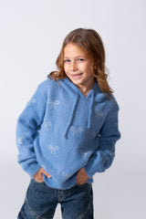 Girl's Long Sleeved Bow Prints Hood Pullover