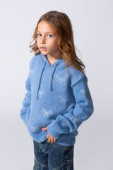 Girl's Long Sleeved Bow Prints Hood Pullover