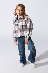 Girl's Winter Checked Slim Fit Shirt With Front Pockets And Long Sleeves