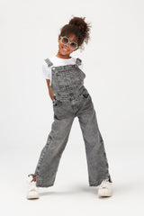Girls Used Slouchy Jeans Jumpsuit With A Bow Tie At The Back And A Modern Cut