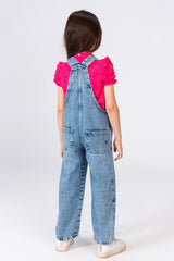 Girls Jeans Salopette With A Front Pocket And Distinctive Details