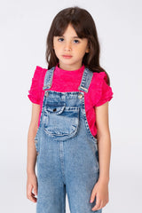Girls Jeans Salopette With A Front Pocket And Distinctive Details