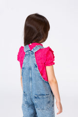 Girls Jeans Salopette With A Front Pocket And Distinctive Details