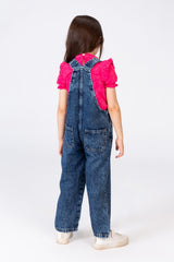 Girls Jeans Salopette With A Front Pocket And Distinctive Details