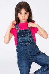 Girls Jeans Salopette With A Front Pocket And Distinctive Details