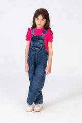 Girls Jeans Salopette With A Front Pocket And Distinctive Details