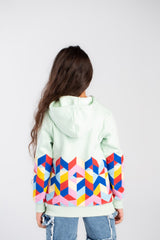 Girl's Full Zipper Padded Front & Back Printed Hooded Padded Sweatshirt