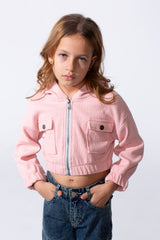 Girl's Trendy Slim Fit Cropped Hood Sweatshirt With Zipper And Front Pockets