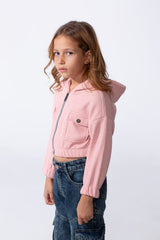 Girl's Trendy Slim Fit Cropped Hood Sweatshirt With Zipper And Front Pockets