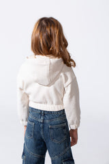 Girl's Trendy Slim Fit Cropped Hood Sweatshirt With Zipper And Front Pockets