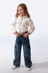 Girl's Trendy Slim Fit Cropped Hood Sweatshirt With Zipper And Front Pockets