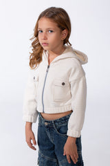 Girl's Trendy Slim Fit Cropped Hood Sweatshirt With Zipper And Front Pockets
