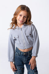 Girl's Trendy Slim Fit Cropped Hood Sweatshirt With Zipper And Front Pockets