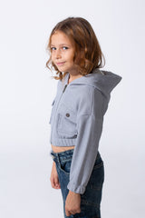 Girl's Trendy Slim Fit Cropped Hood Sweatshirt With Zipper And Front Pockets