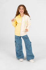 Girl's full zip half & half Hood sweatshirt