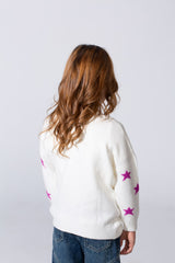 Girl's Slim Fit Knit Cardigan Pullover With A Star Print And Long Sleeves