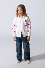 Girl's Slim Fit Knit Cardigan With A Star Print And Long Sleeves