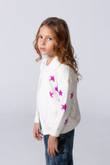Girl's Slim Fit Knit Cardigan Pullover With A Star Print And Long Sleeves