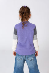 Girl's High Neck Multi Color Pullover With Long Sleeves