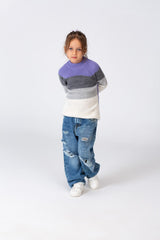 Girl's High Neck Multi Color Pullover With Long Sleeves