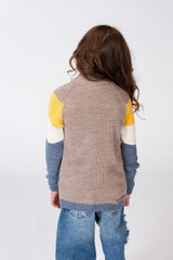 Girl's High Neck Multi Color Pullover With Long Sleeves