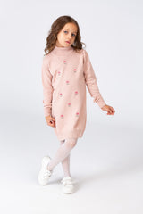 Girl's Long Pullover With High Neck And Long Sleeves Printed With Cotton Material