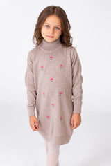 Girl's Long Pullover With High Neck And Long Sleeves Printed With Cotton Material