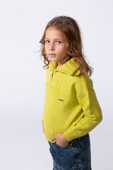 Girl's Basic Long Sleeves Pullover With A High Neck & Half Front Zipper